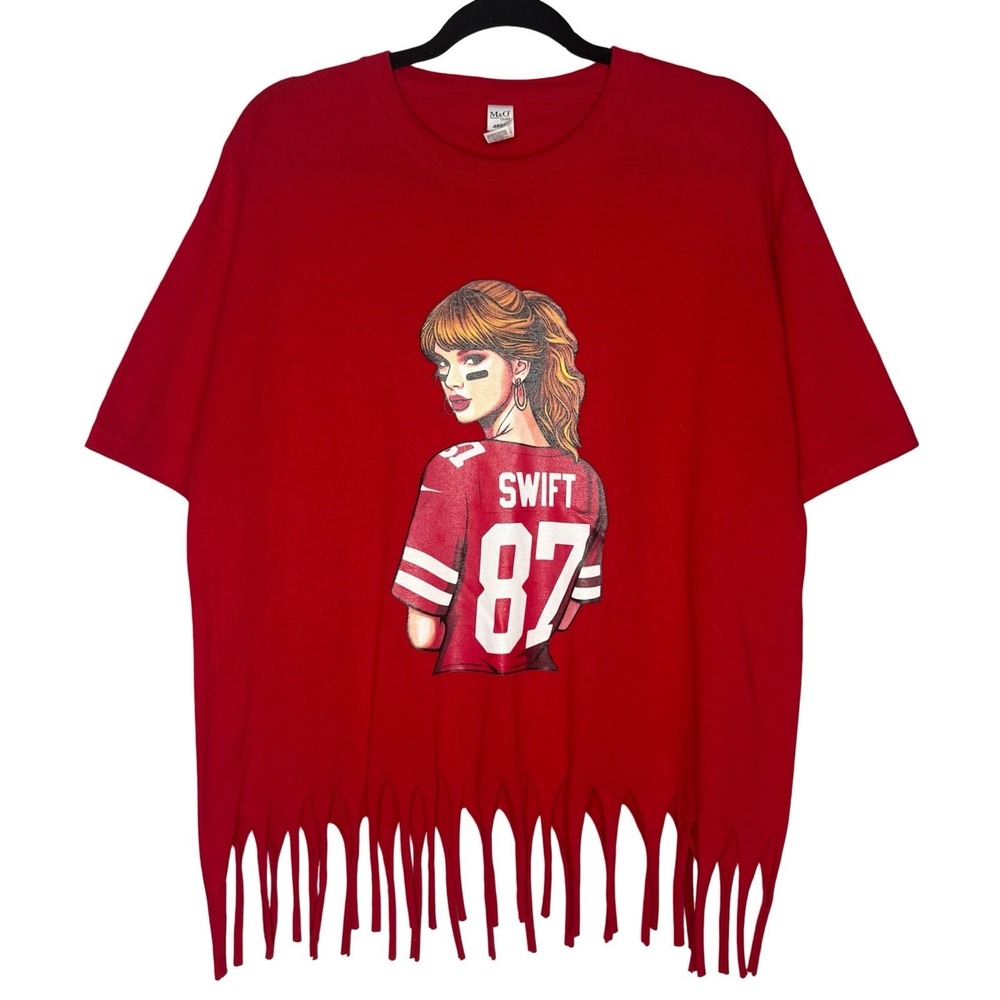 Kansas City Chiefs Fringe Tee‎ T-Shirt Large Taylor's Boyfriend 87 Kelce Swift